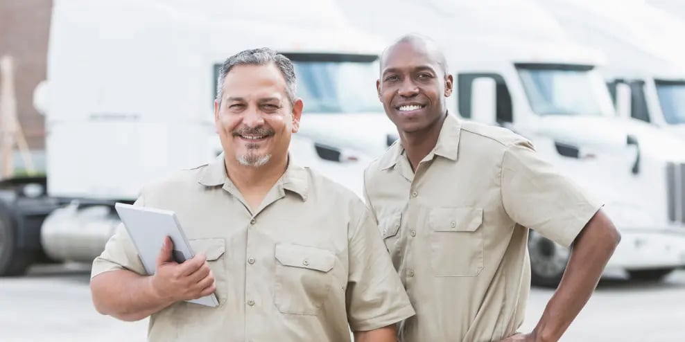 Drivers with truck background